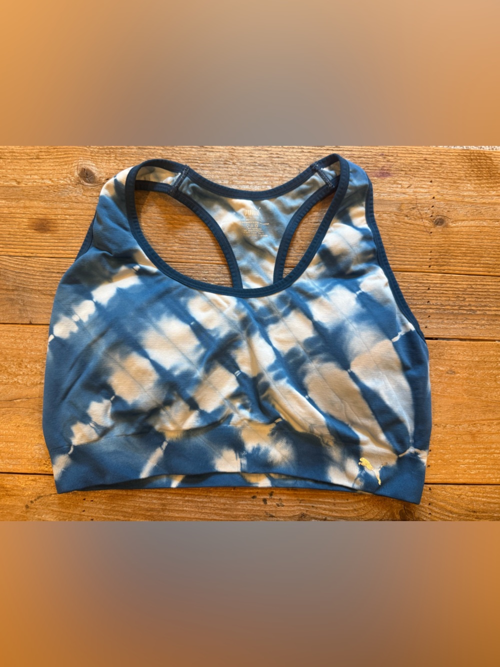 Puma Blue and White Tie-Dye Racerback Sports Bra